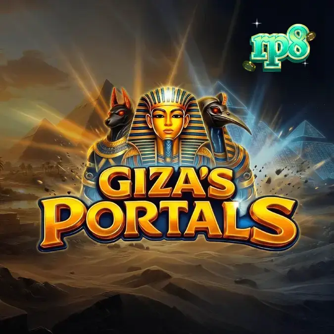 Pemandangan kuil kuno Mesir dalam slot Giza’s Portals